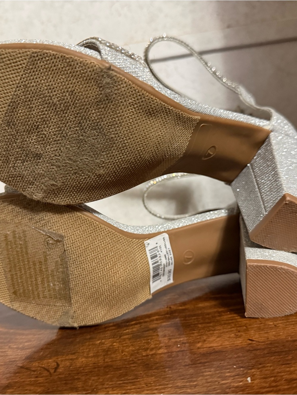 Silver Embellished Ankle-Strap Women's Heels - Picture 9 of 10